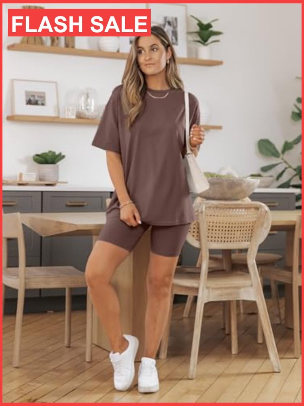 Oversized Tee & Biker Shorts Lounge Set, Cotton Spandex, Size Medium - Picture 2 of 6